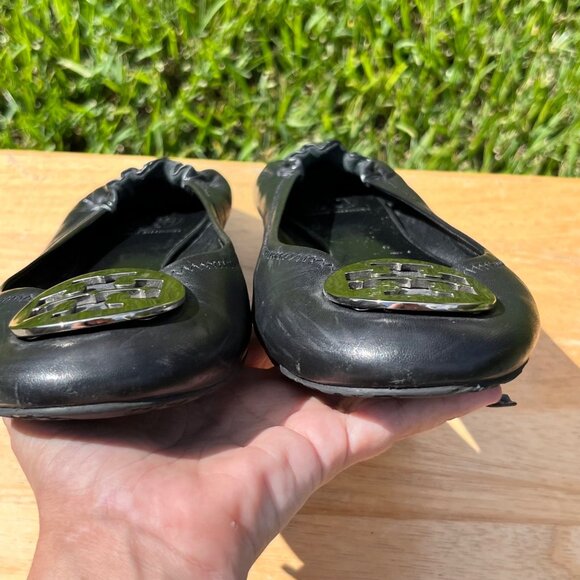 Tory Burch Minnie Black Leather Travel Ballet Flats Size 12 - Picture 6 of 9